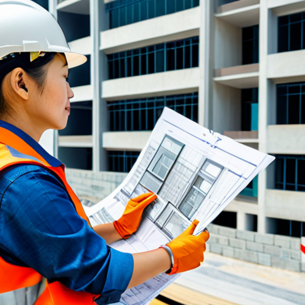 ** "A professional Vietnamese architect, fully clothed in modest, stylish office attire, reviewing blueprints at a bright, modern construction site in Ho Chi Minh City. Appropriate content, safe for work, perfect anatomy, correct proportions, natural pose, professional photography, high quality." **