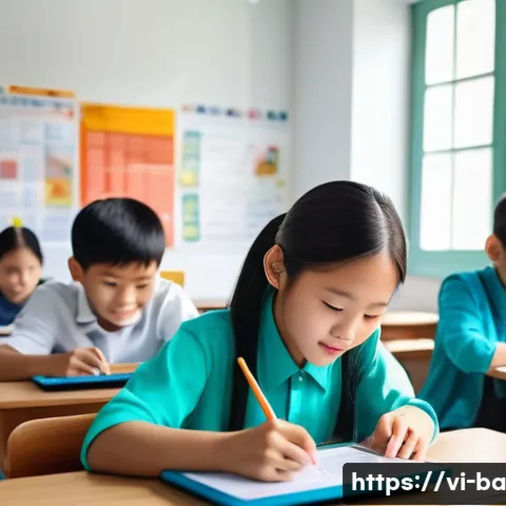 모듈식 접근법의 교육적 가치 - A modern Vietnamese classroom scene showing diverse students of various ages studying with modular l...