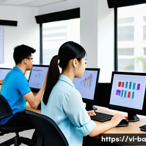 Home 15 모듈식 역량 개발과 성과 개선의 상관관계 - A modern Vietnamese office environment showing diverse employees engaged in modular skill training o...