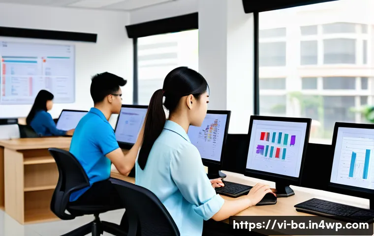 모듈식 역량 개발과 성과 개선의 상관관계 - A modern Vietnamese office environment showing diverse employees engaged in modular skill training o...