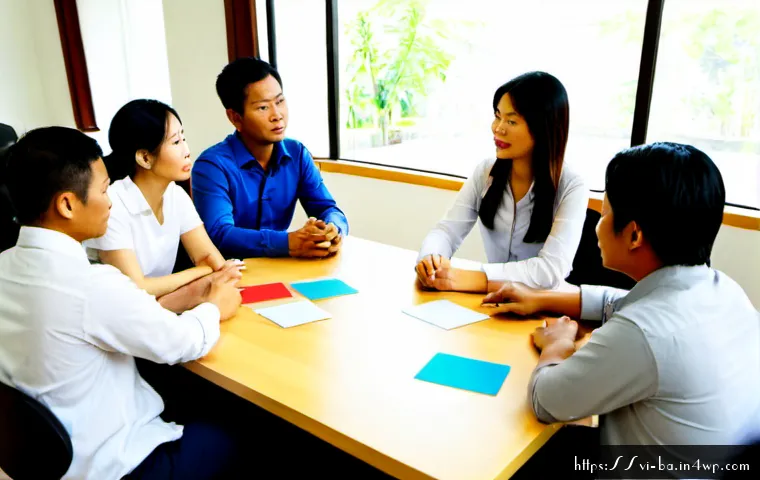 Home 17 모듈식 접근법의 성공적인 커뮤니케이션 - Photorealistic modern Vietnamese office meeting, a diverse team of Vietnamese professionals seated a...